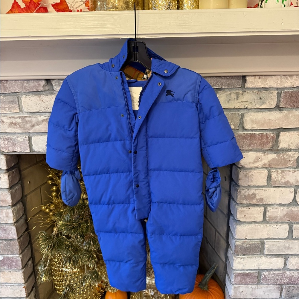 Burberry blue  Snowsuit with Mittens and hood 18m